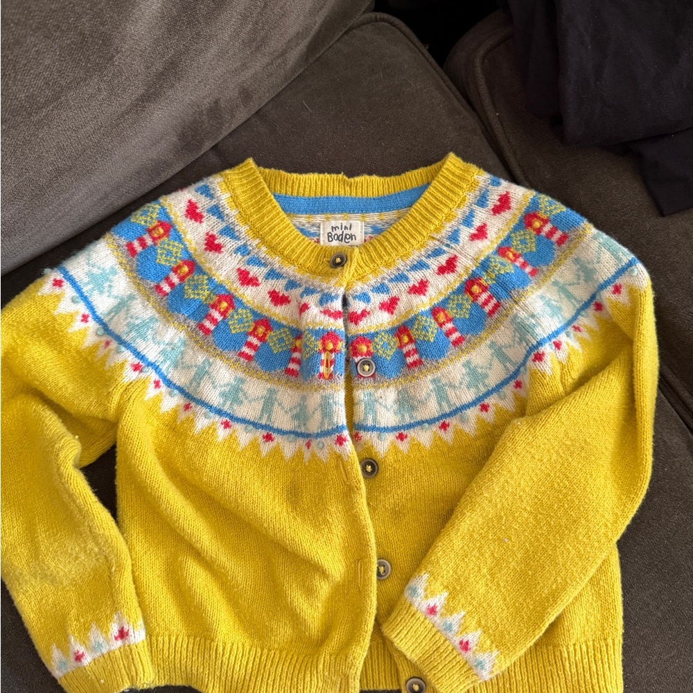 Mini Boden Yellow Sweater with Multicolor Pattern